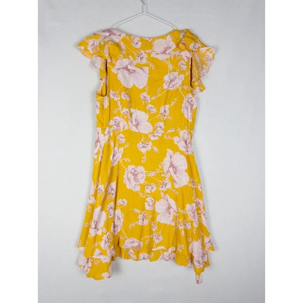 Free People French Quarter Yellow Floral Print Wrap Dress Womens S Yellow Spring